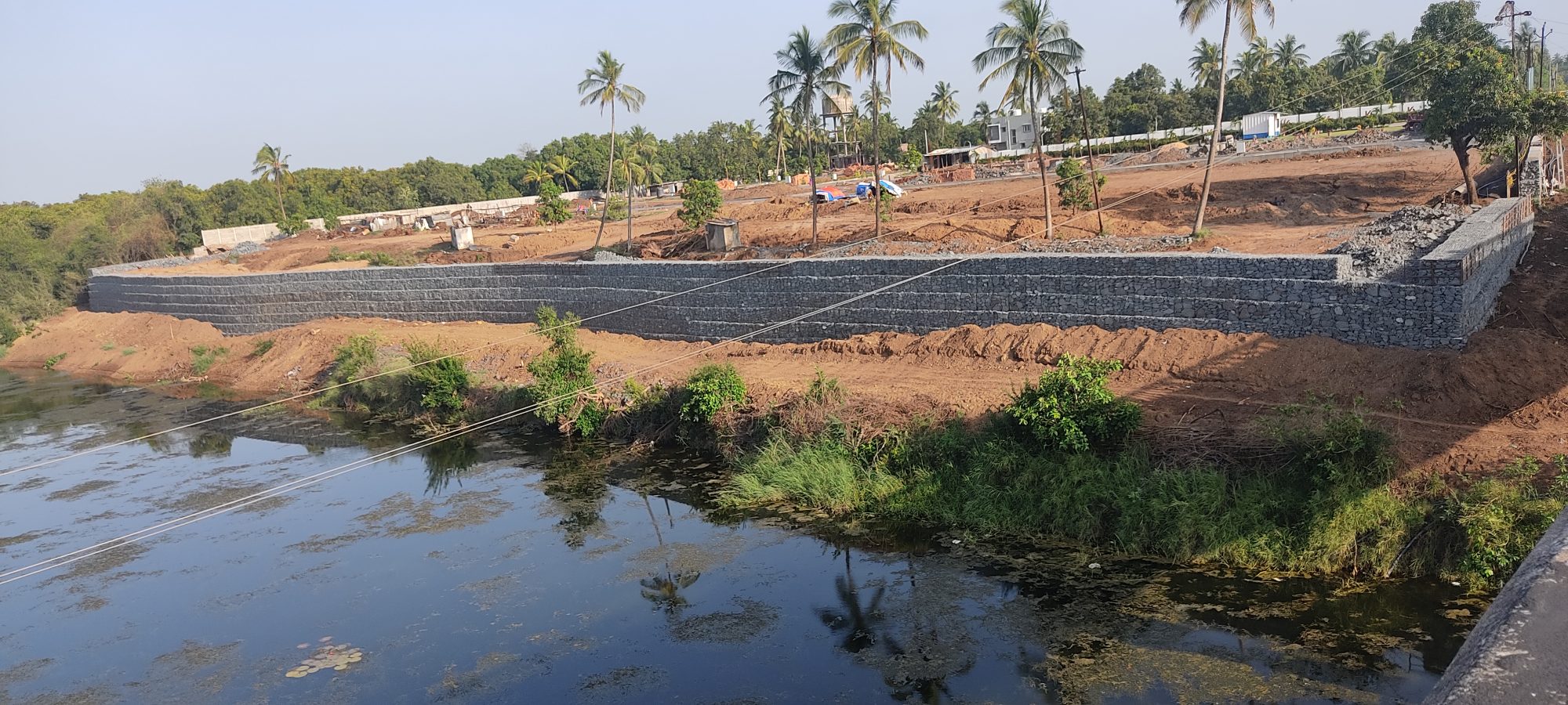 Gabion revetment protecting a river bank